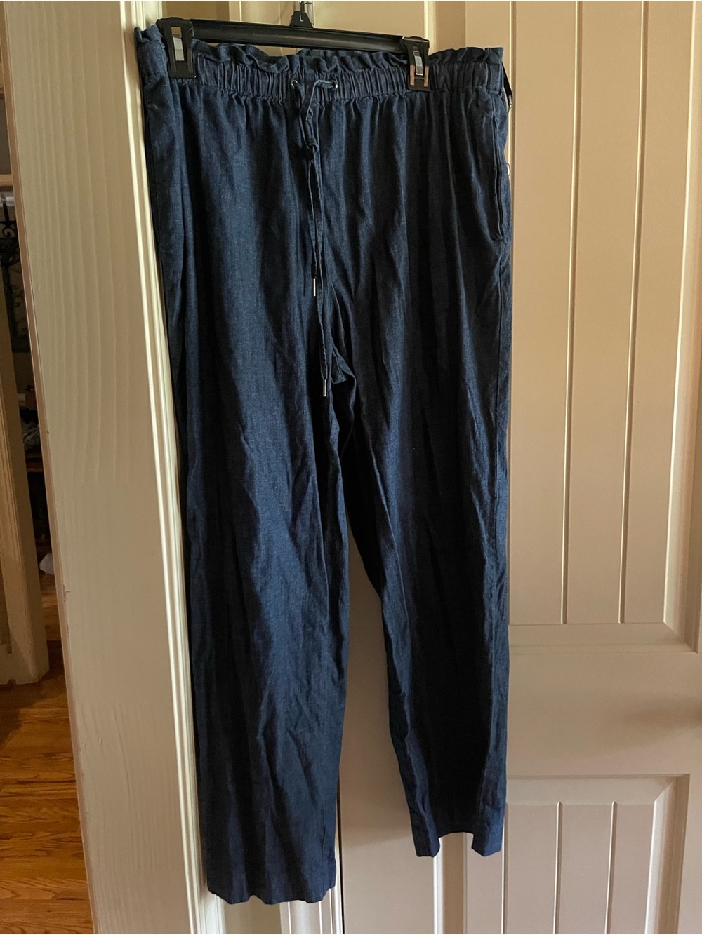 Anne Klein Navy Blue Drawstring Wide-Leg Pants